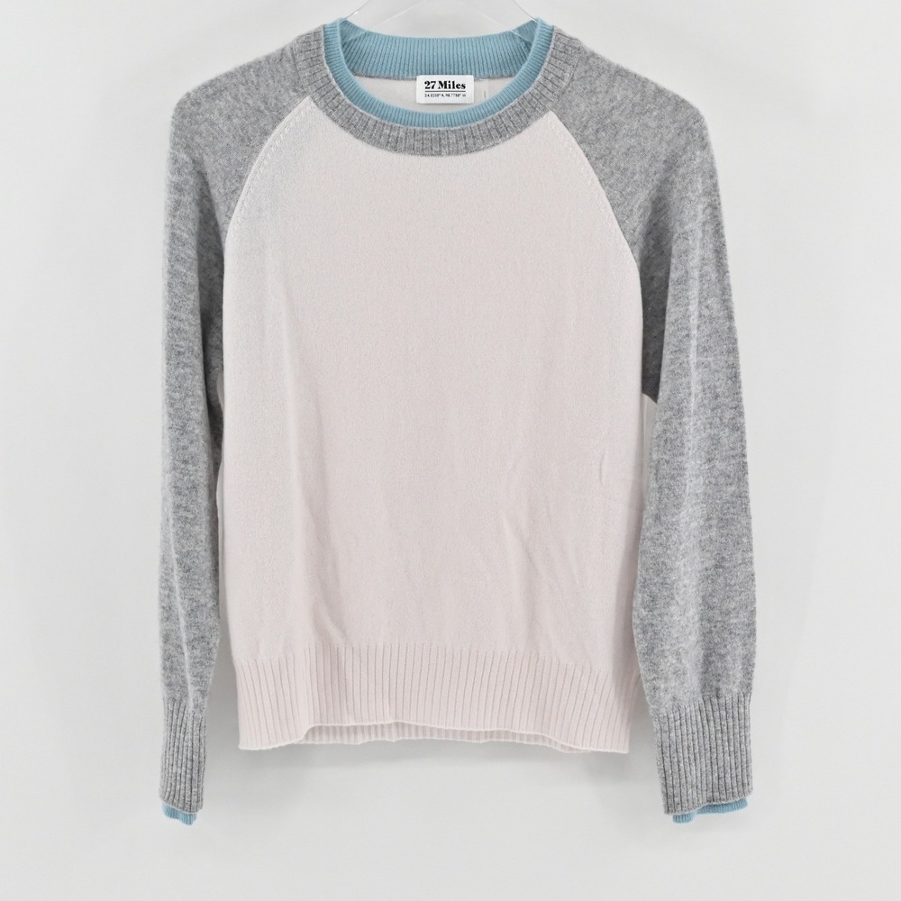 27 Miles Proctor Cashmere Baseball Sweater Womens Size S Pink Grey Blue Raglan - Picture 1 of 9